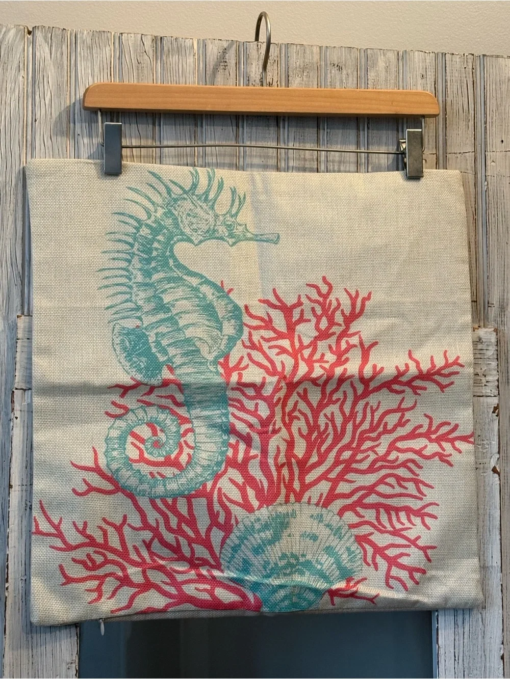 Coastal Seahorse Coral Accent Pillow Cover Turquoise & Coral NWOT